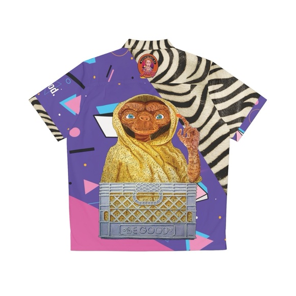 Retro ET Purple 80s Zebra Print Hawaiian Shirt - Colorful E.T. Alien Shirts - Picture 6 of 6